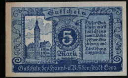 Notgeld Gera, 5 Mark, Kirche  - Lokale Ausgaben