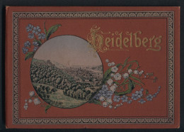 Leporello-Album 31 Lithographie-Ansichten Heidelberg, Schlosshotel, Hotel Ritter, Hotel Ritter, Postamt, Königsstuhl  - Lithographien
