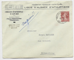 FRANCE SEMEUSE 30C LETTRE COVER ENTETE LIGUE ALSACE D' ATHLETISME MULHOUSE 1938 HAUT RHIN - Atletismo