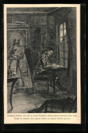 AK Zeichnung Goethes, Sich Selbst In Seinem Frankfurter Arbeitszimmer Darstellend, Ca. 1769  - Writers