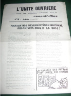 PROPAGANDE  1968 : L UNITE OUVRIERE , JOURNAL SYNDICALISTE PROLETARIEN REDIGE PAR DES MILITANTS CGT DE RENAULT - FLINS - Politik