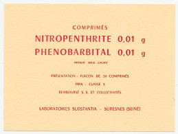 Buvard  16 X 12 Laboratoires SUBSTANTIA Nitropenthrite  Phenobarbital - Droguerías