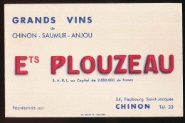 Buvard  20.9 X 13.4  Ets PLOUZEAU à Chinon (Indre Et Loire) Grands Vins De >Chinon-Saumur-Anjou - Drank & Bier