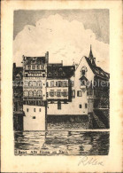 11622779 Basel BS Alte Haeuser Rhein Kuenstlerkarte Zeichnung Basel BS - Altri & Non Classificati