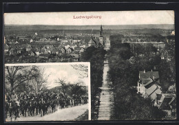 AK Ludwigsburg / Württ., Teilansicht, Soldaten In Uniformen Auf Pferden  - Ludwigsburg