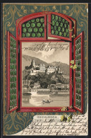 Passepartout-Lithographie Heidelberg, Schloss Von Der Hirschgasse Aus, Blick Durch Ein Fenster  - Other & Unclassified