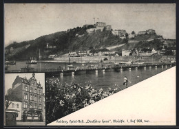 AK Ehrenbreitstein, Ortsansicht Mit Der Festung, Das Hotel-Restaurant Deutsches Haus In Koblenz, Moselstr. 1  - Koblenz