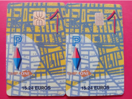2 CARTES A PUCE Differentes CHIP CARD PARKING SCHLUMBERGER SEMA DEMO TEST (BB0615 - PIAF Parking Cards