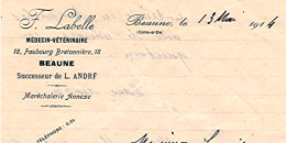 Lettre De 1914 " F.LABELLE " Médecin-Vétérinaire 21 BEAUNE Côte D'Or (670) _RLVP27a-b - 1900 – 1949