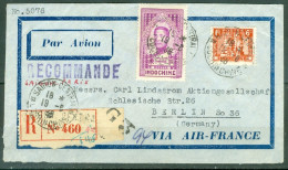 Indochine  Recommandé   Saigon Cochinchine Pour Berlin  19 Aout 1938 Via Air France   - Brieven En Documenten