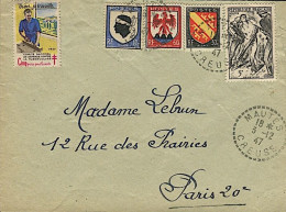 De Mautes (Creuse) Vers Paris - Cachet Perlé - 3 Décembre 1947 - Affranchissement Mixte / Vignette Tuberculose - Lettres & Documents