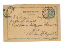 Österreich, 1900, Corresp.karte Mit Eingedr. 5Heller Frankatur, Stempel Von Laibach Und Graz  (11845W) - Postcards