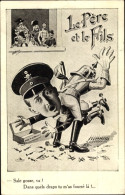 Artiste CPA Le Père Et Le Fils, Kaiser Wilhelm II. Verprügelt Den Kronprinzen,Französische Karikatur - Altri & Non Classificati