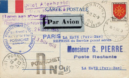 CP De Pornichet (Loire Inférieure) Vers La Haye (Pays-Bas) - 22/09/1945 - Recommandé Provisoire - Brieven En Documenten