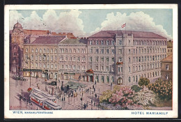 Künstler-AK Wien VI, Hotel Mariahilf Mit Mariahilferstrasse Und Strassenbahn  - Tramways