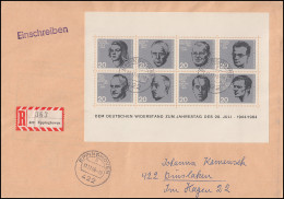 Block 3 Attentat 20.Juli 1944 Auf R-Brief EPPINGHOVEN 31.12.66 Nach Dinslaken - Storia Postale