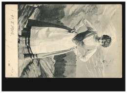 AK Frauen: Frau Im Dirndl Vor Berglandschaft, Nagy-Varad/Budapest  06.02.1912 - Fashion