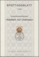 ETB 02/1981 Adelbert Von Chamisso, Dichter - 1. Tag - FDC (Ersttagblätter)