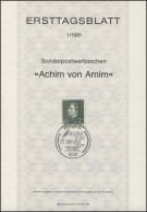 ETB 01/1981 Achim Von Arnim, Dichter - 1. Tag - FDC (Ersttagblätter)