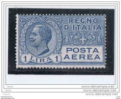 REGNO:  1926/28  P.A.  VITTORIO  EMAN. III° -  £. 1  AZZURRO  N. -  SASS. 4 - Posta Aerea