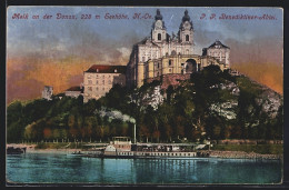 AK Melk A. D. Donau, Dampfer Vor Der P.P. Benediktiner-Abtei  - Andere & Zonder Classificatie