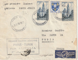 PREMIER LIAISON  AERIENNE   PARIS - TURIN - Handstempel