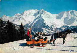 74 - Chamonix - Mont-Blanc - Panorama Sur La Chaine Du Mont-Blanc - Ballade En Traineau - Chevaux - Neige - Hiver - CPM  - Chamonix-Mont-Blanc