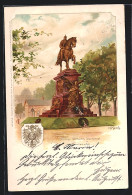 Künstler-Lithographie Carl Münch: Karlsruhe, Kaiser Wilhelm Denkmal  - Sonstige & Ohne Zuordnung