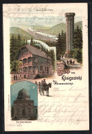 Lithographie Heidelberg, Königsstuhl, Aussicht Vom Turm, Wirtschaftshaus, Sternwarte  - Heidelberg