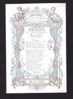 MENU BANQUET SOCIETE DE LA LOYAUTE Bruxelles 1853 Carte Porcelaine Sur Support Repas Format A5 - Documents Historiques