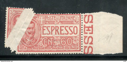 Espresso Cent. 60 Con Grande Piega Di Carta Durante La Stampa E La Dentellatura - Nuovi