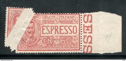 Espresso Cent. 60 Con Grande Piega Di Carta Durante La Stampa E La Dentellatura - Nuevos