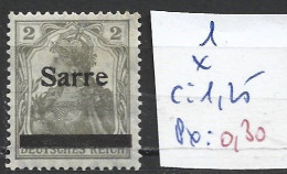 SARRE 1 * Côte 1.25 € - Neufs