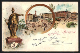 Lithographie Berlin, Das Grand Hotel, Strassenbahnen Auf Der Königsstrasse  - Mitte