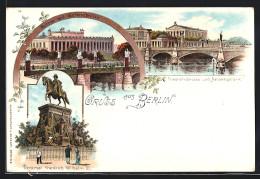 Lithographie Berlin, Friedrichsbrücke Und Nationalgallerie, Denkmal Friedrich Wilhelm III  - Mitte