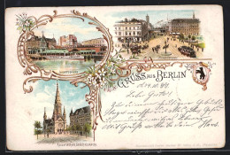 Lithographie Berlin, Janowitzbrücke, Kaiser Wilhelm Gedächtniskirche, Alexanderplatz  - Mitte