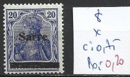 SARRE 8 * Côte 0.75 € - Unused Stamps