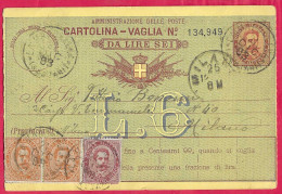 INTERO CARTOLINA-VAGLIA UMBERTO C.15 DA LIRE 6 (+10+20X2)(CAT. INT. 10) -VIAGGIATA DA LA MADDALENA-ISOLA*20.DIC.93* - Entero Postal