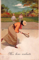 Illustrateur Signé FB  - Sports -  TENNIS   - Femme Jouant Au Tennis - 1908 - Autres & Non Classés