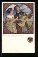 Künstler-AK Karl Friedrich Gsur, Deutscher Schulverein NR 459: Student Spielt Gitarre Für Seine Freundin  - War 1914-18