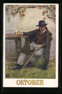 Künstler-AK Karl Friedrich Gsur, Deutscher Schulverein Nr. 1280: Oktober, Eleganter Herr Am Tische Sinniert  - Guerre 1914-18