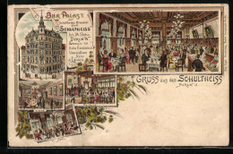 Lithographie Berlin, Gasthaus Schultheiss, Innenansichten Parterre Und III. Stock, Behrenstrasse Ecke Friedrichstrasse  - Mitte