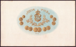 Etiquette Boite De Cigares " Chromo " ( 26 X 16 Cm ) Blason Et Monnaies, Flor Fina - Advertising Items