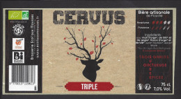 Etiquette De Bière Triple   -  Cervus -  Brasserie Ecol'aux Mousses  à  Arsy  (60) - Bier