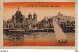 13 MARSEILLE Cathédrale Et ND De La Garde Beau Bateau CARGO Vapeur Et Voilier VOIR DOS En 1936 - Joliette, Havenzone