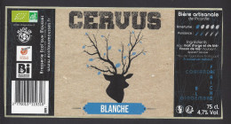 Etiquette De Bière Blanche   -  Cervus -  Brasserie Ecol'aux Mousses  à  Arsy  (60) - Bière