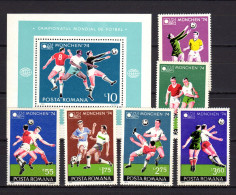 Romania 1974 Football Soccer World Cup Set Of 6 + S/s MNH - 1974 – Allemagne Fédérale