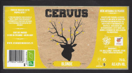 Etiquette De Bière Blonde   -  Cervus -  Brasserie Ecol'aux Mousses  à  Arsy  (60) - Cerveza