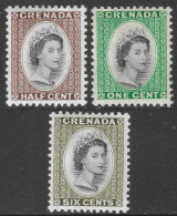 Grenada. 1953-59 QEII. ½c, 1c, 6c MH. SG 192, 193, 198. M5038 - Grenada (...-1974)