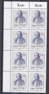 Berlin, 1990,  Mi.Nr. 879**, Diesterweg, Ungefalteter Bogenteil Mit 8 Marken, Eckrand Links Oben, Letzte Berliner Marke - Unused Stamps
